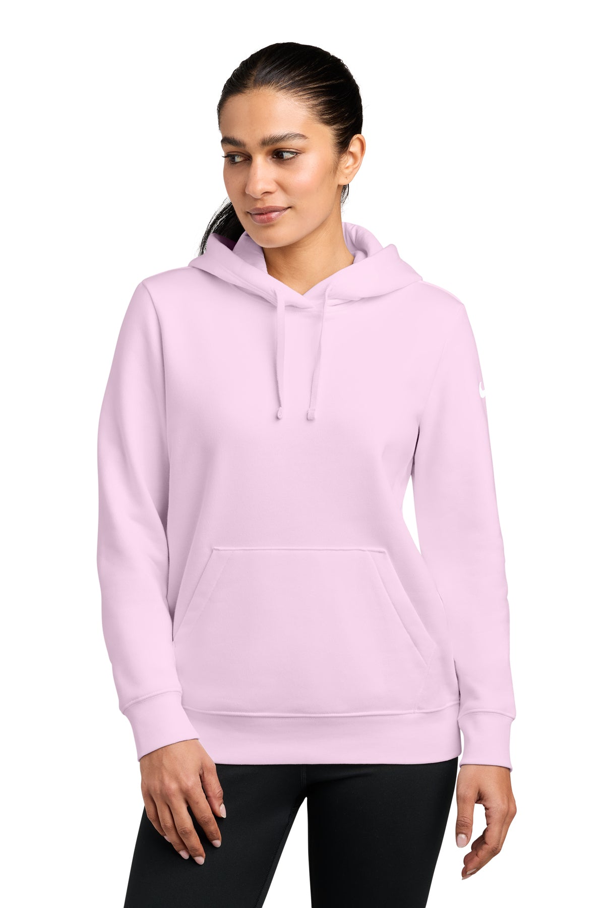 Nike Women's Club Fleece Sleeve Swoosh Pullover Hoodie in Pink Foam - custom logo apparel by Buckeye Branding Co.
