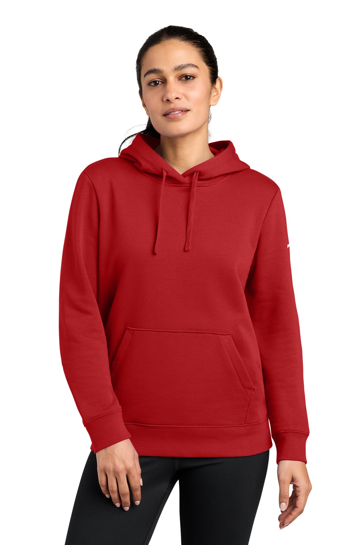 Nike Women's Club Fleece Sleeve Swoosh Pullover Hoodie in University Red - custom logo apparel by Buckeye Branding Co.