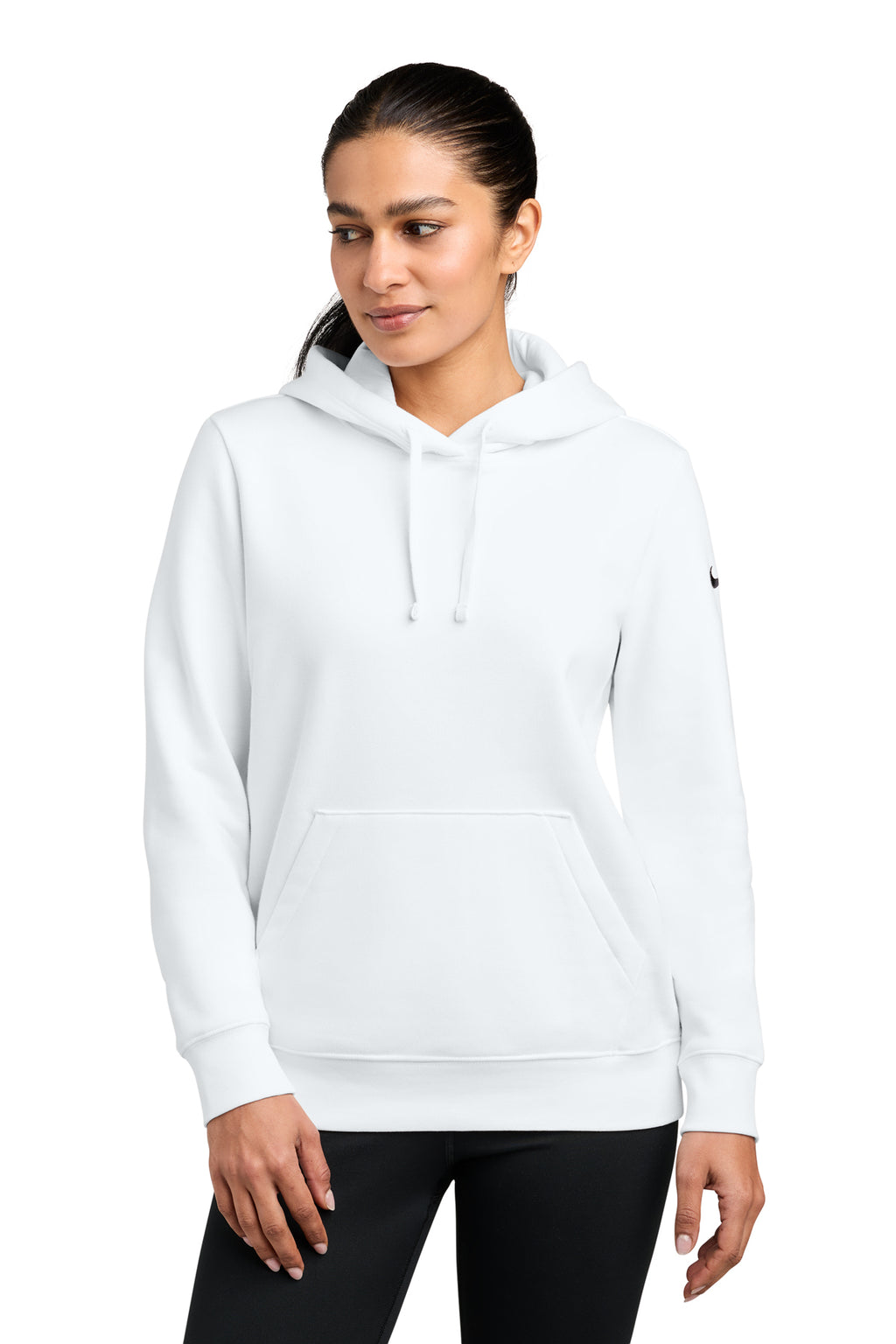 Nike Women's Club Fleece Sleeve Swoosh Pullover Hoodie in White - custom logo apparel by Buckeye Branding Co.