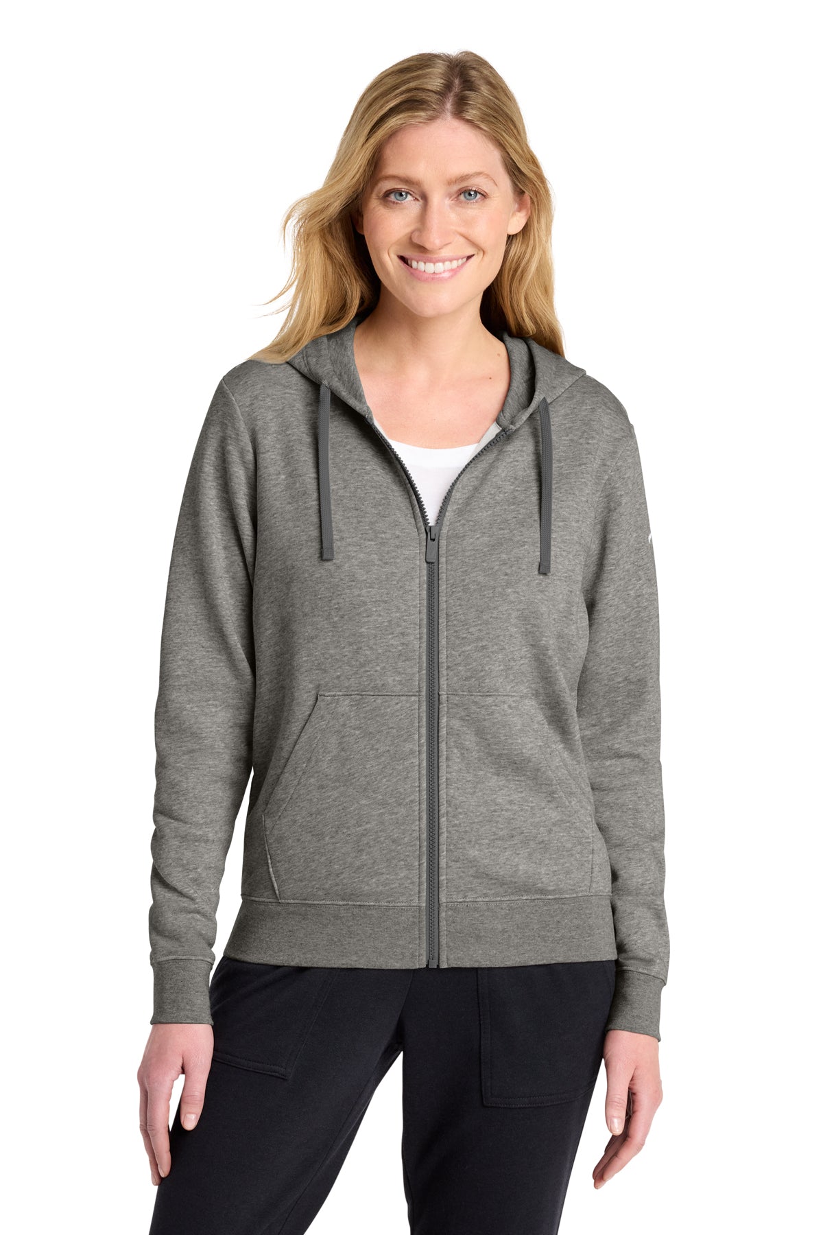 Nike Women's Club Fleece Sleeve Swoosh Full-Zip Hoodie in Charcoal Heather - custom logo apparel by Buckeye Branding Co.