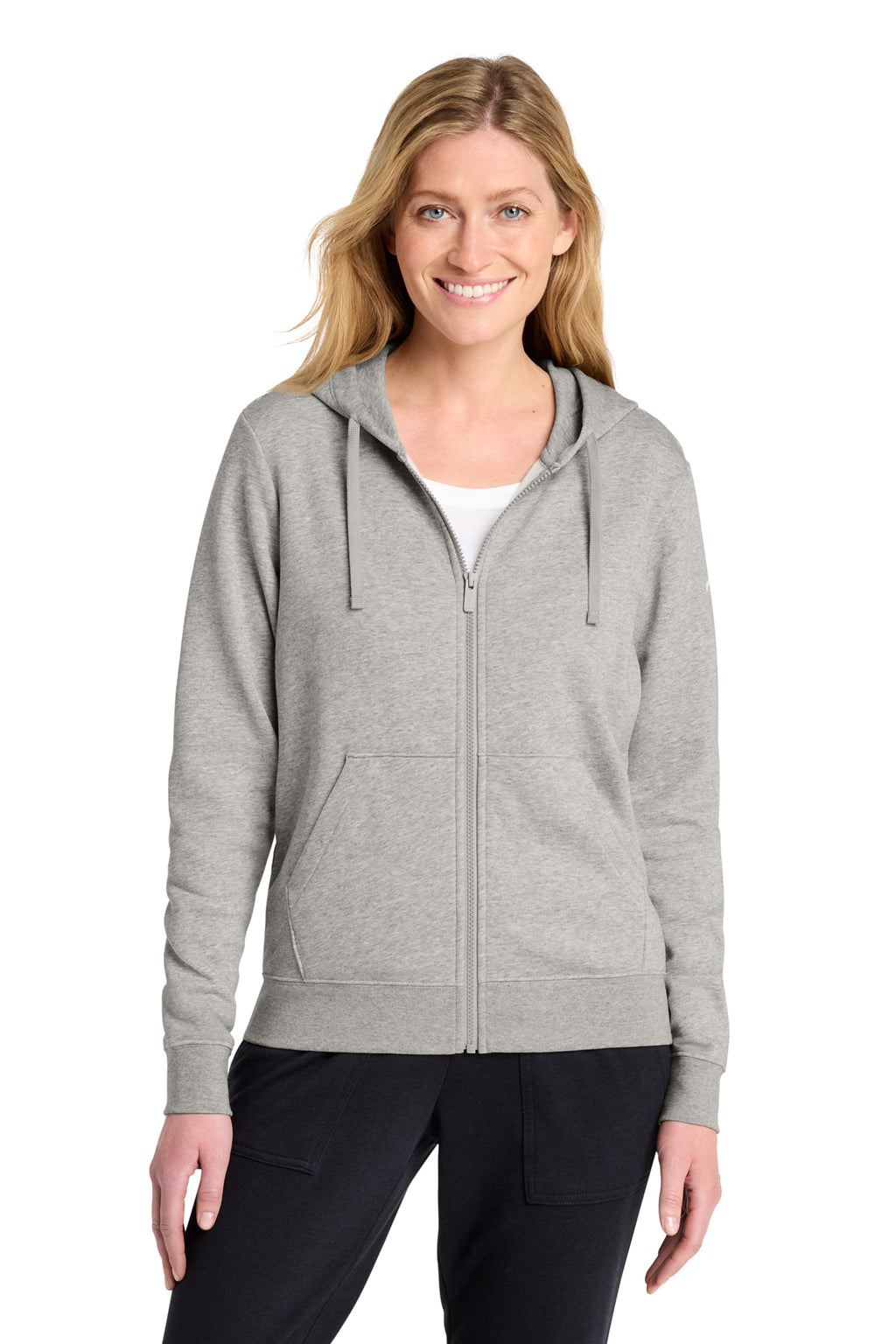 Nike Women's Club Fleece Sleeve Swoosh Full-Zip Hoodie in Dark Grey Heather - custom logo apparel by Buckeye Branding Co.