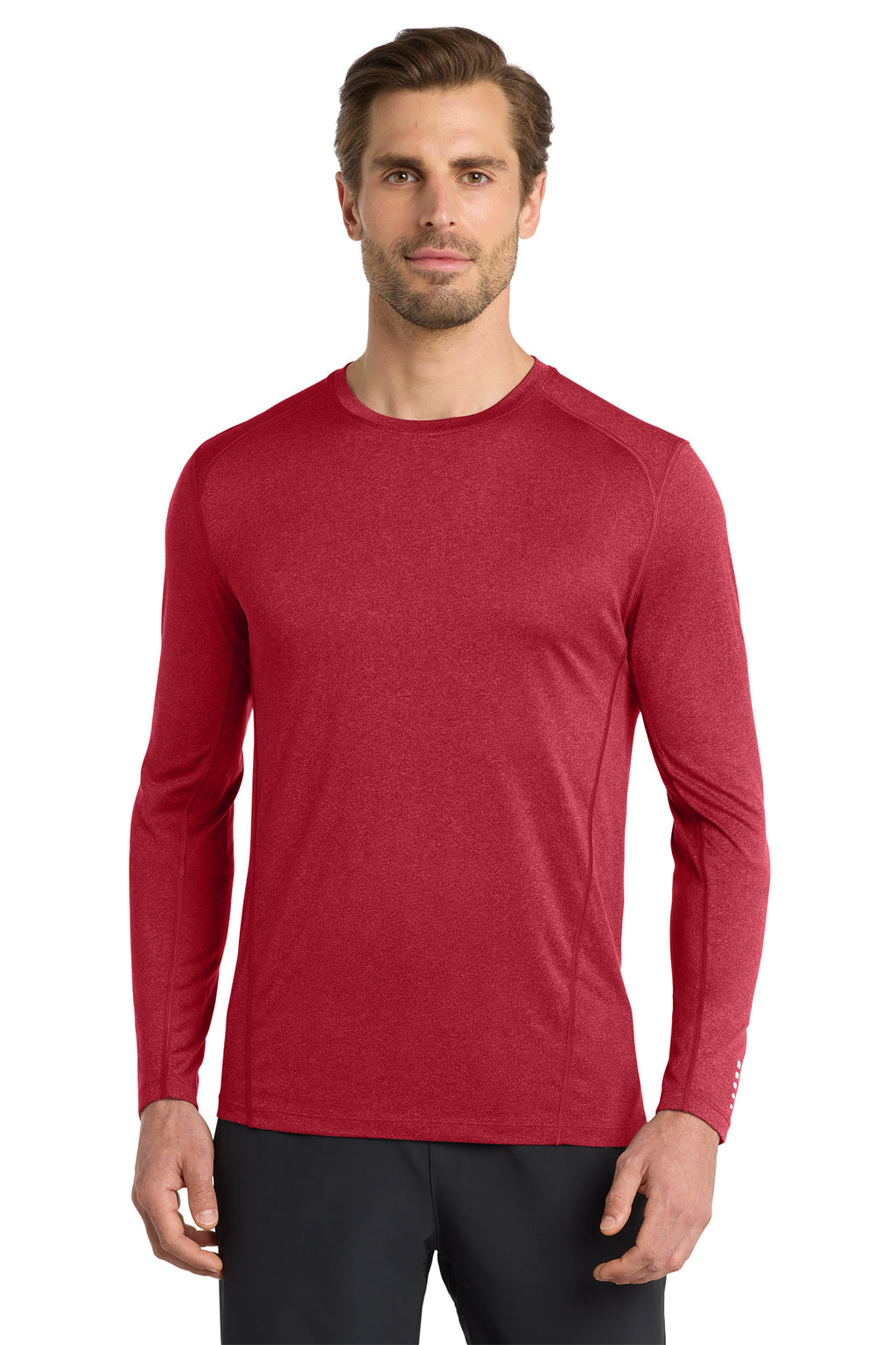 OGIO Endurance Long Sleeve Pulse Crew in Ripped Red - custom logo apparel by Buckeye Branding Co.