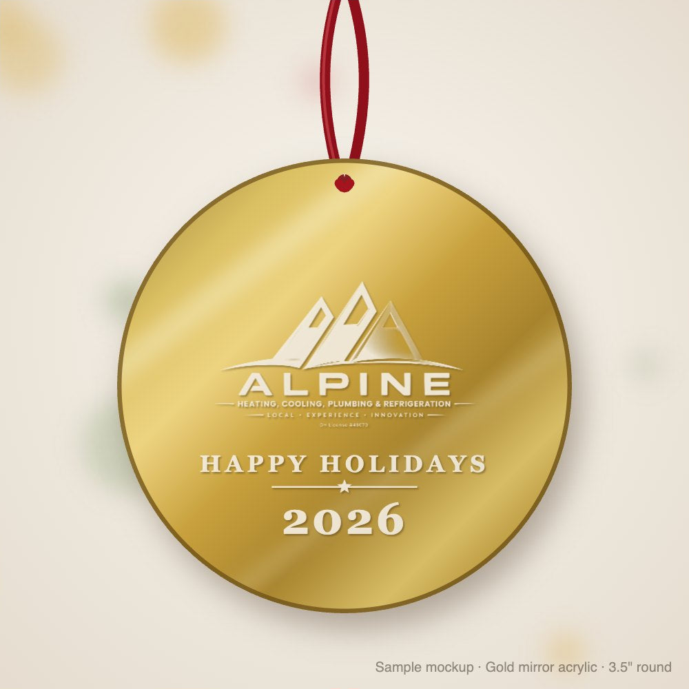 Alpine Logo Christmas Ornament in gold mirror acrylic (sample mockup)