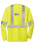 ANSI Class 2 Safety Yellow long sleeve tee, back, with Buckeye Branding logo - sample decoration