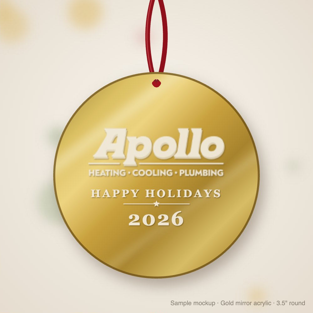 Apollo Logo Christmas Ornament in gold mirror acrylic (sample mockup)