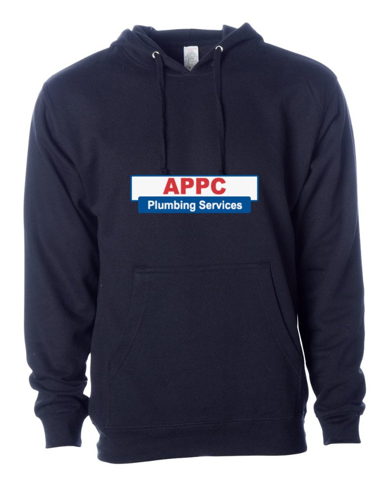 APPC Plumbing Independent Trading Hoodie in Classic Navy (sample mockup)