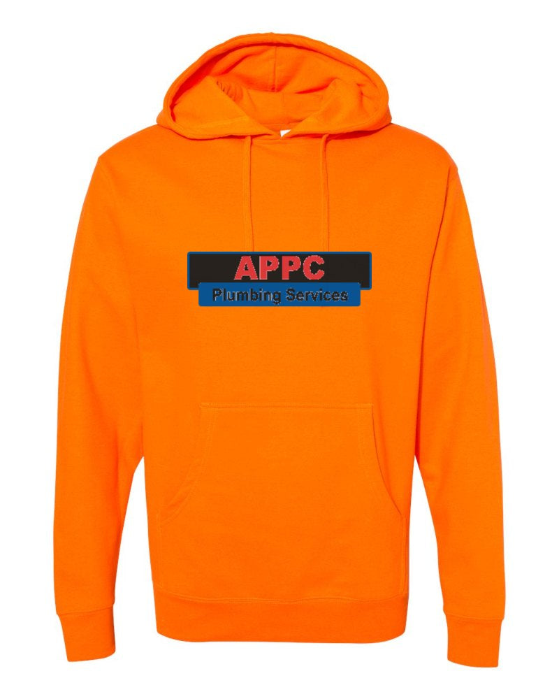 APPC Plumbing Independent Trading Hoodie in Safety Orange (sample mockup)