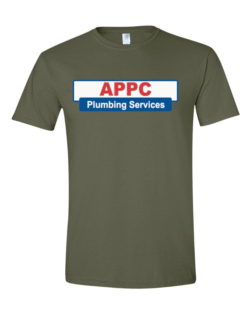 APPC Plumbing Softstyle Tee in Military Green (sample mockup)