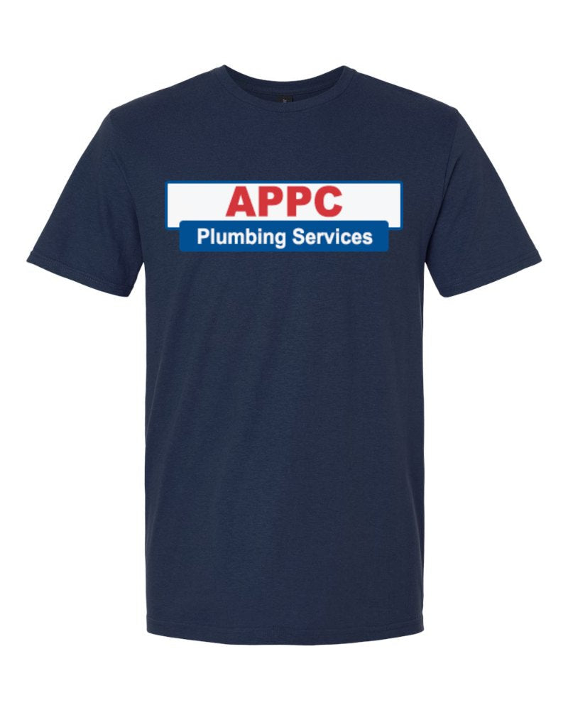 APPC Plumbing Softstyle Tee in Navy (sample mockup)