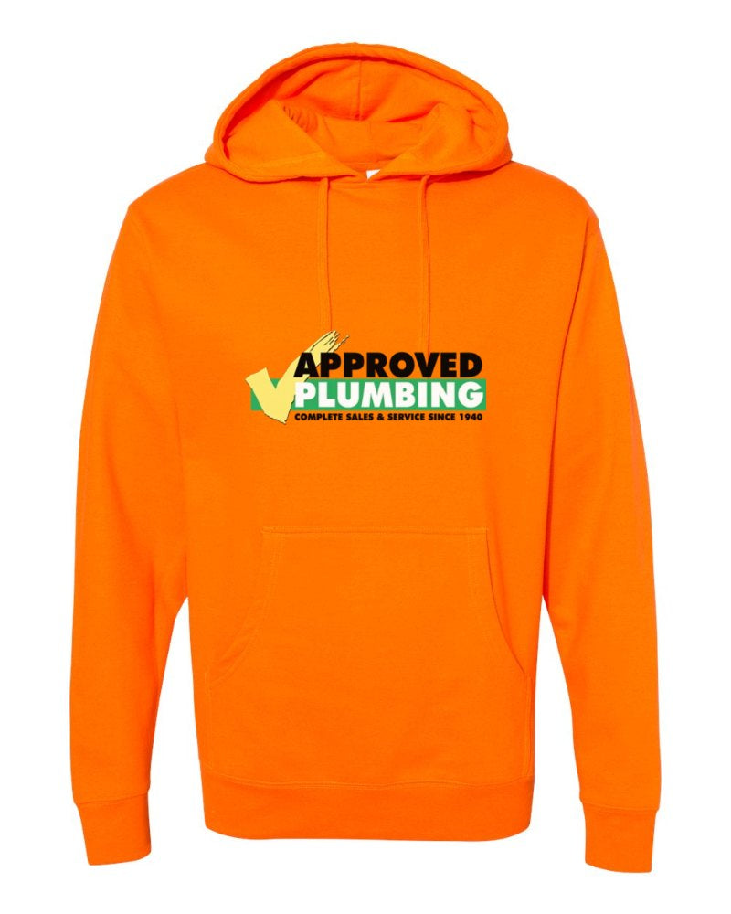 Approved Plumbing Independent Trading Hoodie in Safety Orange (sample mockup)