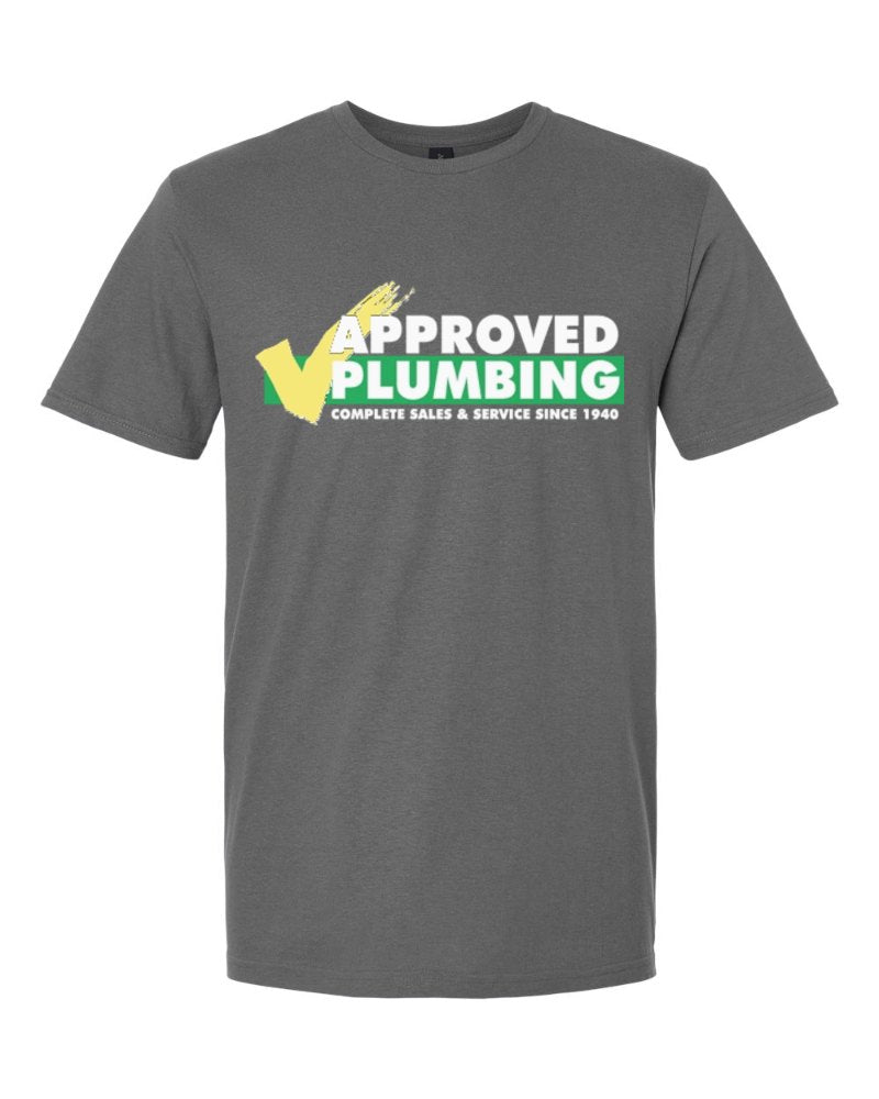 Approved Plumbing Softstyle Tee in Charcoal (sample mockup)