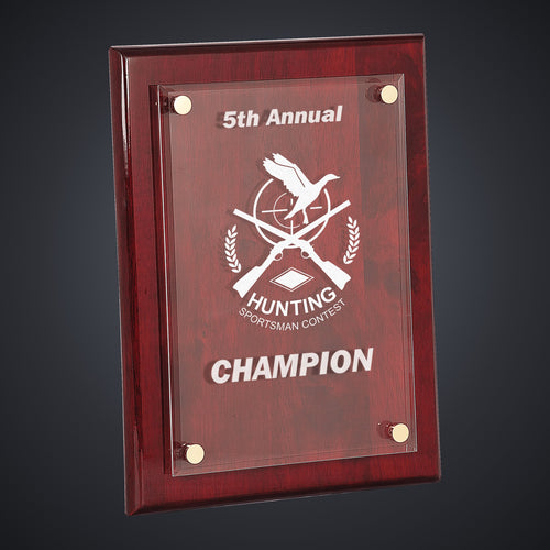 10 1/2" x 13" Rosewood Piano Finish Floating Acrylic Plaque engraved award by Buckeye Branding Company, Copley OH