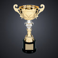 10" Gold Completed Metal Cup Trophy on Plastic Base engraved award by Buckeye Branding Company, Copley OH