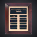 12" x 15" Airflyte Cherry Finish Frame Perpetual Plaque with Gold Metal Background and 12 Laserable Black Brass Plates engraved award by Buckeye Branding Company, Copley OH