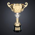 13" Gold Completed Metal Cup Trophy on Plastic Base engraved award by Buckeye Branding Company, Copley OH