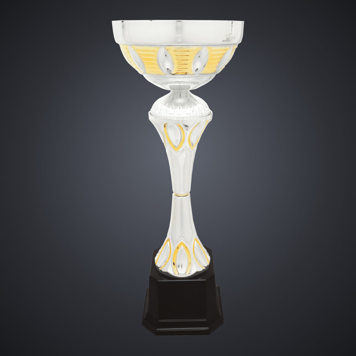 15" Silver/Gold Completed Metal Cup Trophy on Plastic Base engraved award by Buckeye Branding Company, Copley OH