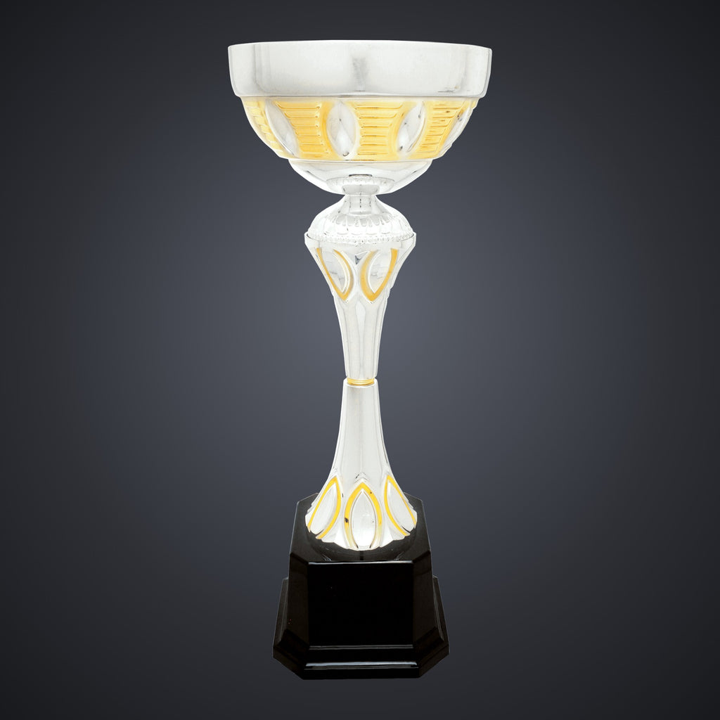 16 1/2" Silver/Gold Completed Metal Cup Trophy on Plastic Base engraved award by Buckeye Branding Company, Copley OH