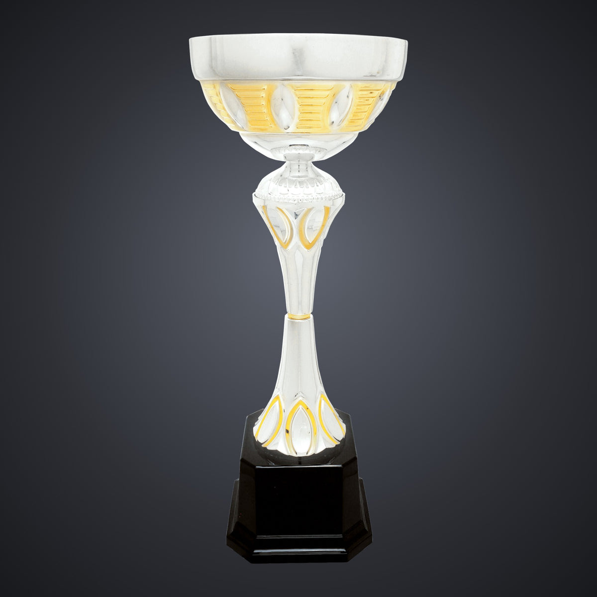 16 1/2" Silver/Gold Completed Metal Cup Trophy on Plastic Base engraved award by Buckeye Branding Company, Copley OH