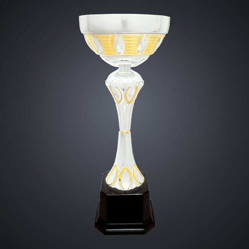 16 1/2" Silver/Gold Completed Metal Cup Trophy on Plastic Base engraved award by Buckeye Branding Company, Copley OH