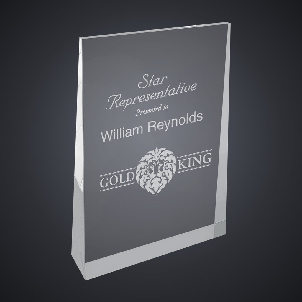 4 1/2" x 7" Silver Acrylic Wedge engraved award by Buckeye Branding Company, Copley OH