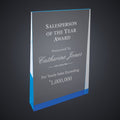 5" x 8" Blue Acrylic Wedge engraved award by Buckeye Branding Company, Copley OH