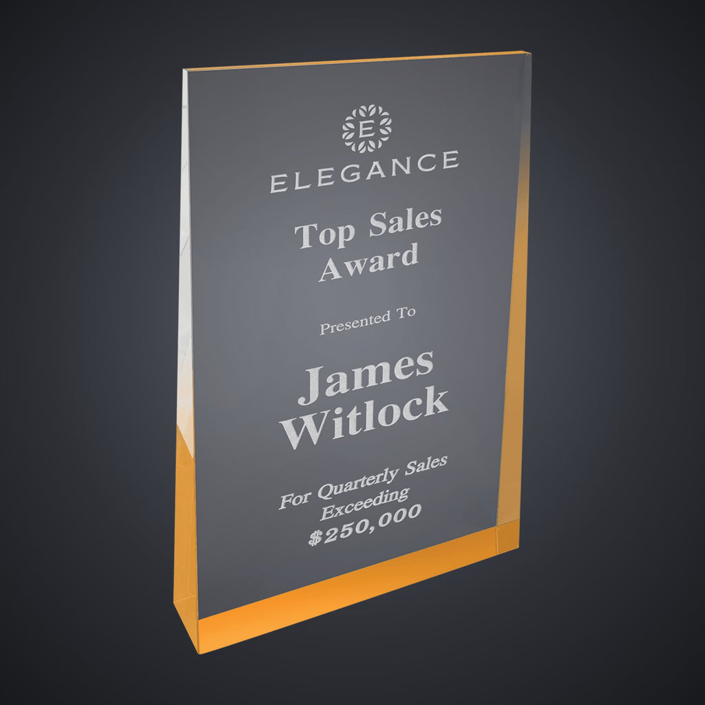 5" x 8" Gold Acrylic Wedge engraved award by Buckeye Branding Company, Copley OH