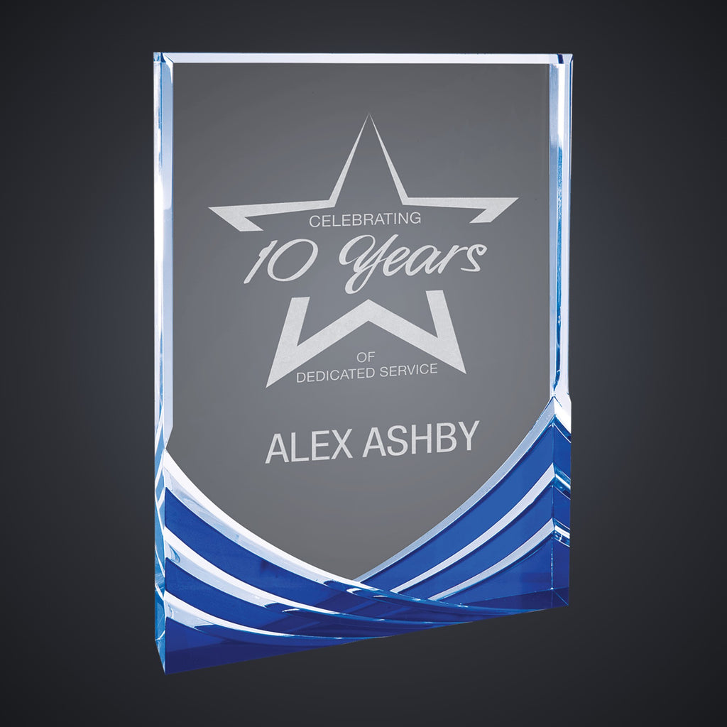 6" x 8" Blue Rectangle Soaring Acrylic engraved award by Buckeye Branding Company, Copley OH