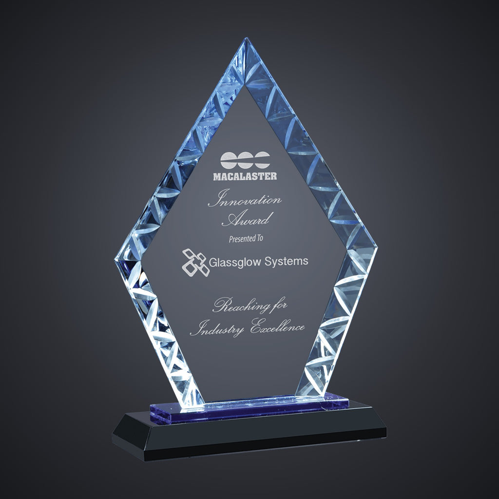 7 1/2" Diamond Accent Glass on Black Base engraved award by Buckeye Branding Company, Copley OH