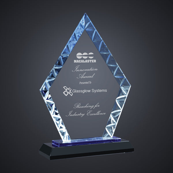 7 1/2" Diamond Accent Glass on Black Base engraved award by Buckeye Branding Company, Copley OH