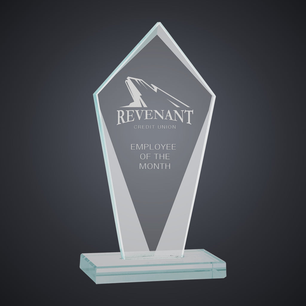 7 1/2" Diamond Jade Glass Award engraved award by Buckeye Branding Company, Copley OH