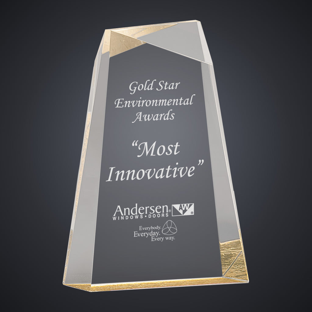 8" Gold Facet Wedge Acrylic engraved award by Buckeye Branding Company, Copley OH