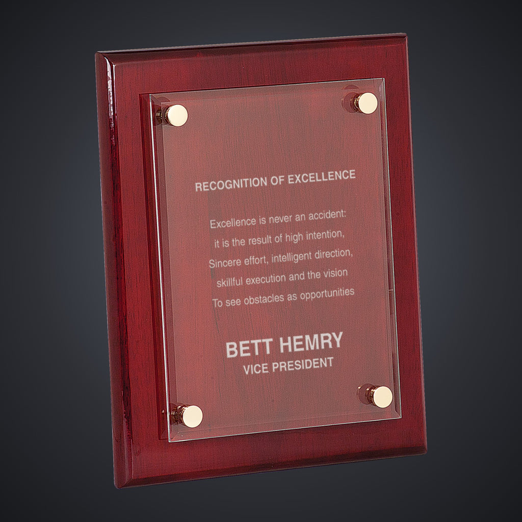 8" x 10" Rosewood Piano Finish Floating Acrylic Plaque engraved award by Buckeye Branding Company, Copley OH
