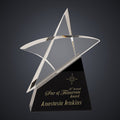 9 1/2" Clear Crystal Outline Star on Black Base engraved award by Buckeye Branding Company, Copley OH