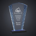 9 1/2" Clear Fan Accent Glass on Blue & Black Reflective Base engraved award by Buckeye Branding Company, Copley OH