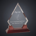 9 1/2" Diamond Prestige Acrylic with Rosewood Piano Finish Base engraved award by Buckeye Branding Company, Copley OH