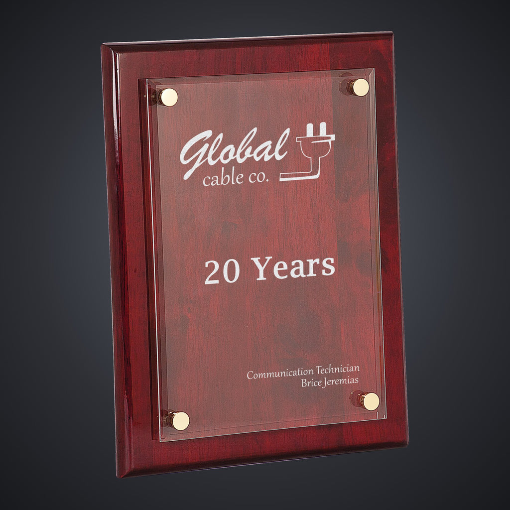 9" x 12" Rosewood Piano Finish Floating Acrylic Plaque engraved award by Buckeye Branding Company, Copley OH