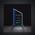 5 1/2" x 8" Zenith Jade Acrylic Award with Blue Highlights, laser engraved with a sample name and logo layout