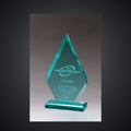 4 1/2" x 8 1/2" Flame Beveled Jade Acrylic Award, laser engraved with a sample name and logo layout