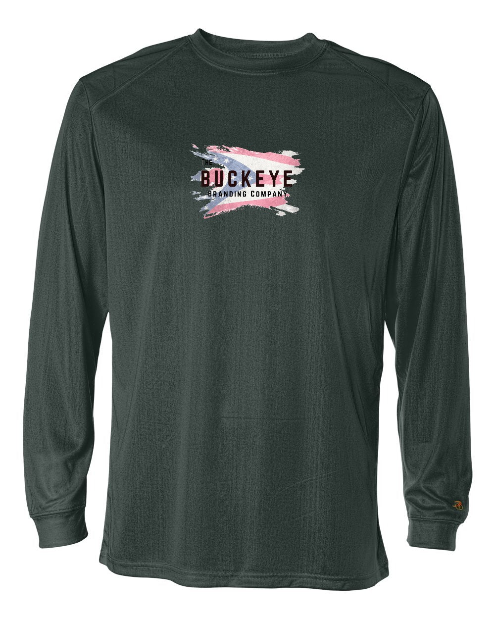 Badger B-Core Moisture-Wicking Long Sleeve in Forest with custom logo