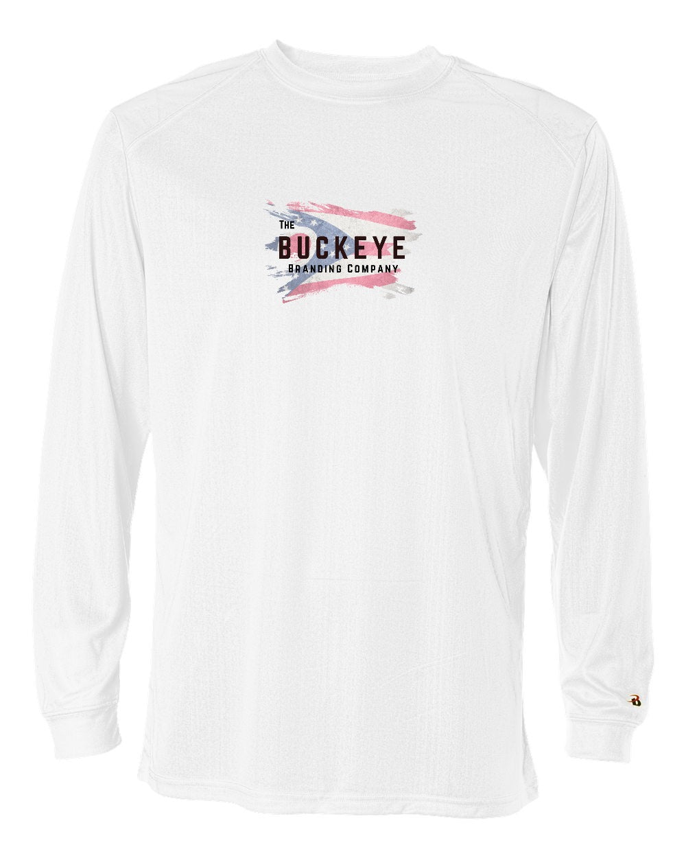 Badger B-Core Moisture-Wicking Long Sleeve in White with custom logo