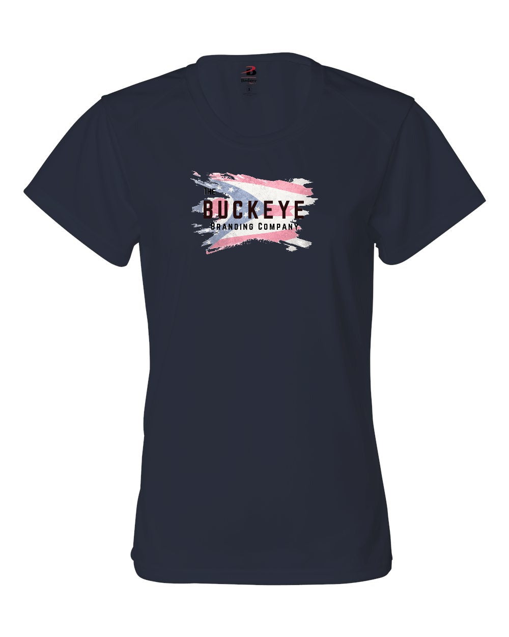 Badger Women's B-Core Moisture-Wicking Tee in Navy with custom logo