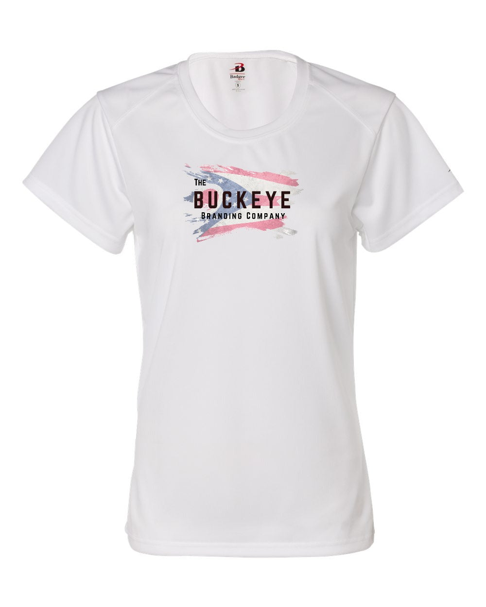 Badger Women's B-Core Moisture-Wicking Tee in White with custom logo
