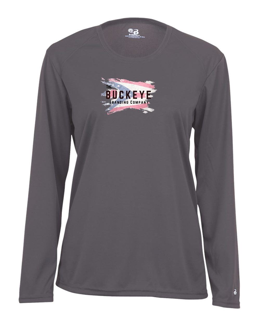 Badger Women's B-Core Moisture-Wicking Long Sleeve in Graphite with custom logo