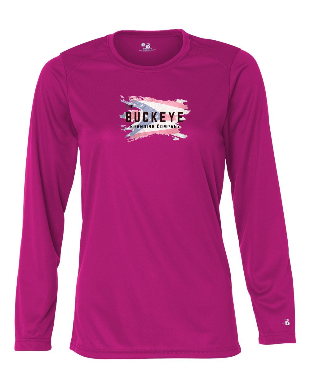 Badger Women's B-Core Moisture-Wicking Long Sleeve in Hot Pink with custom logo