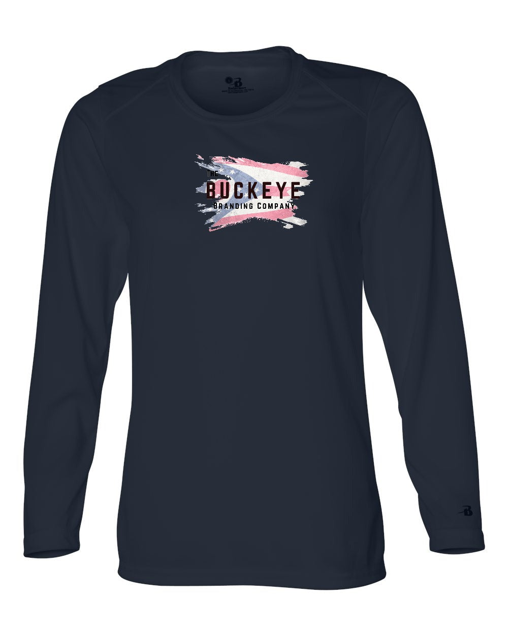 Badger Women's B-Core Moisture-Wicking Long Sleeve in Navy with custom logo