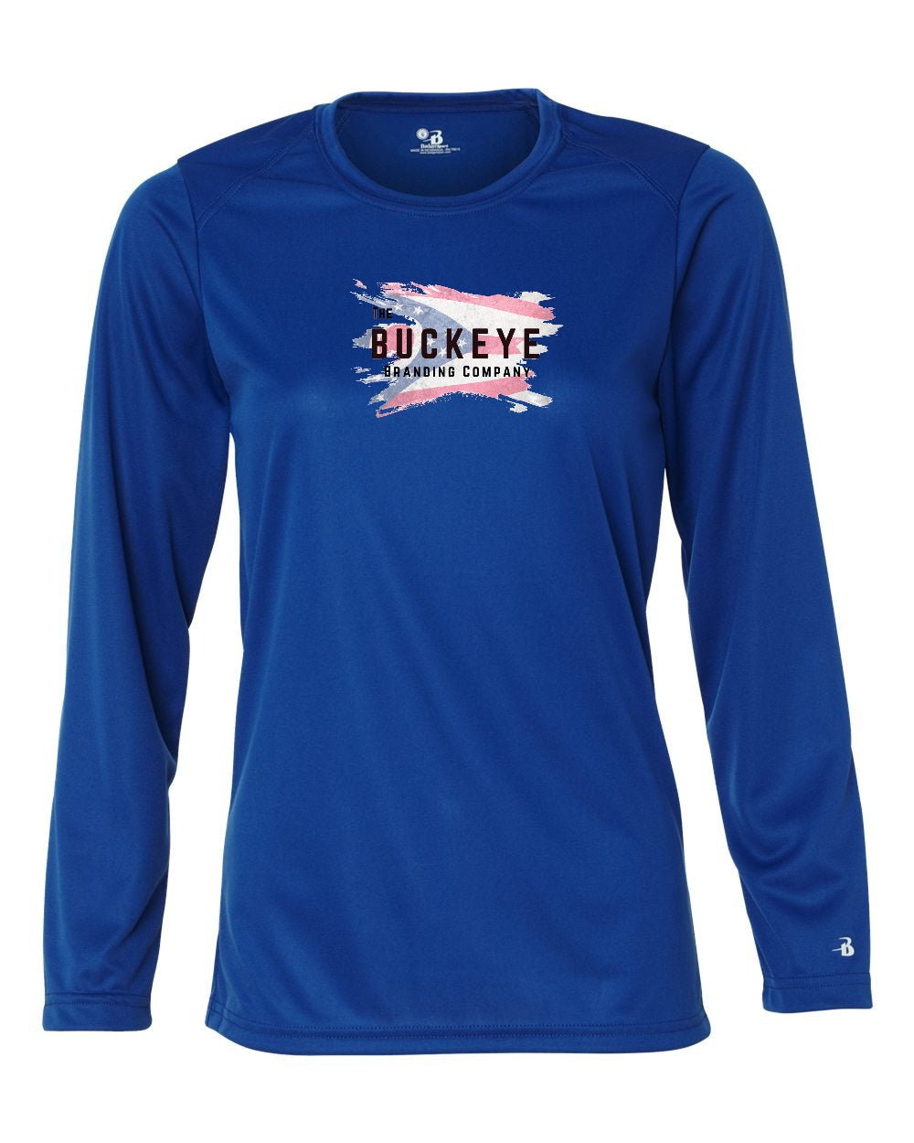 Badger Women's B-Core Moisture-Wicking Long Sleeve in Royal with custom logo