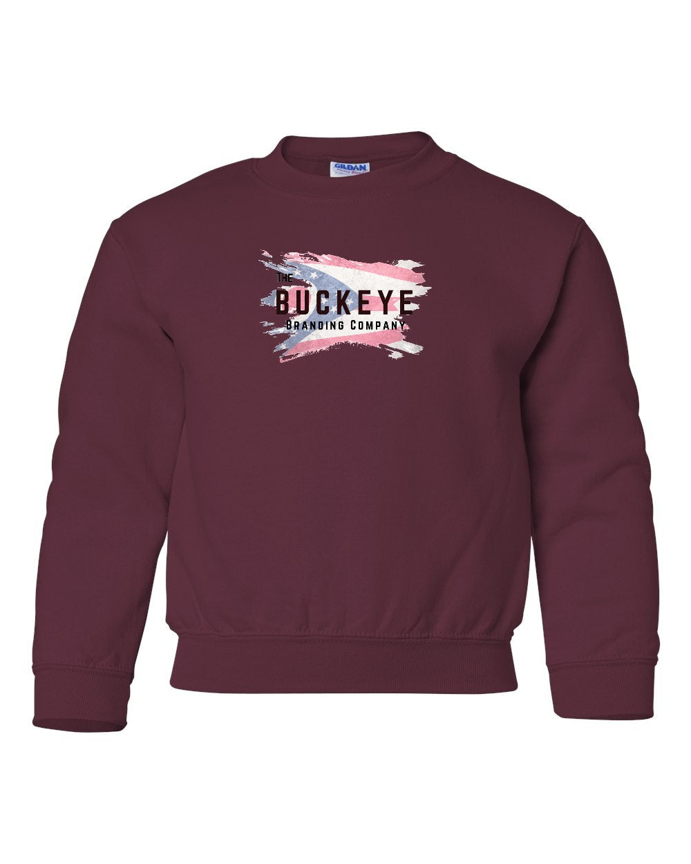 Gildan Youth Heavy Blend Crewneck Sweatshirt in Maroon with custom logo