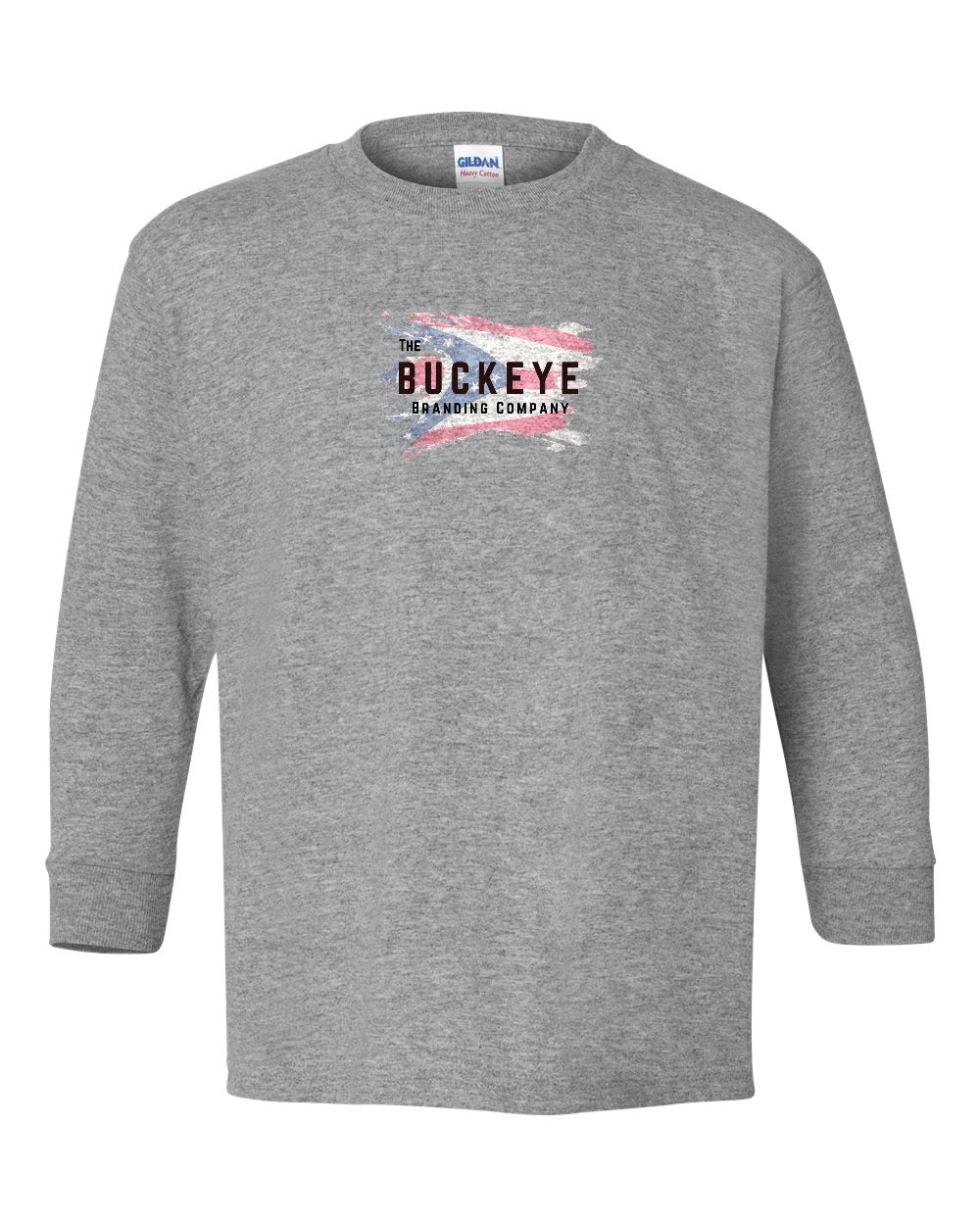 Gildan Youth Heavy Cotton Long Sleeve in Sport Grey with custom logo