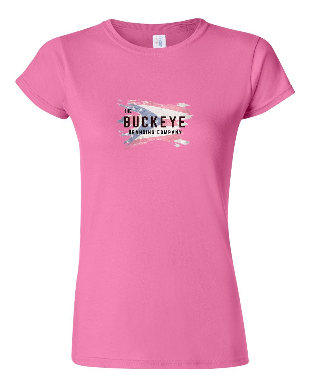 Gildan Softstyle Women's Tee in Azalea with custom logo