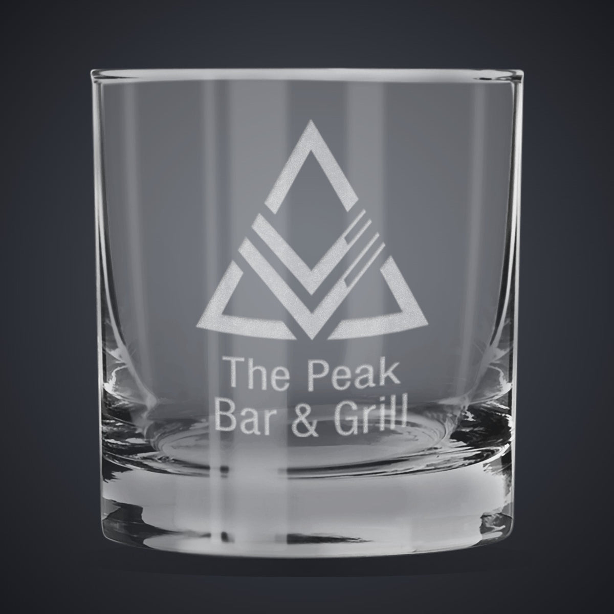 11 oz. Heavy Base Finedge Rocks Glass laser engraved with a custom logo